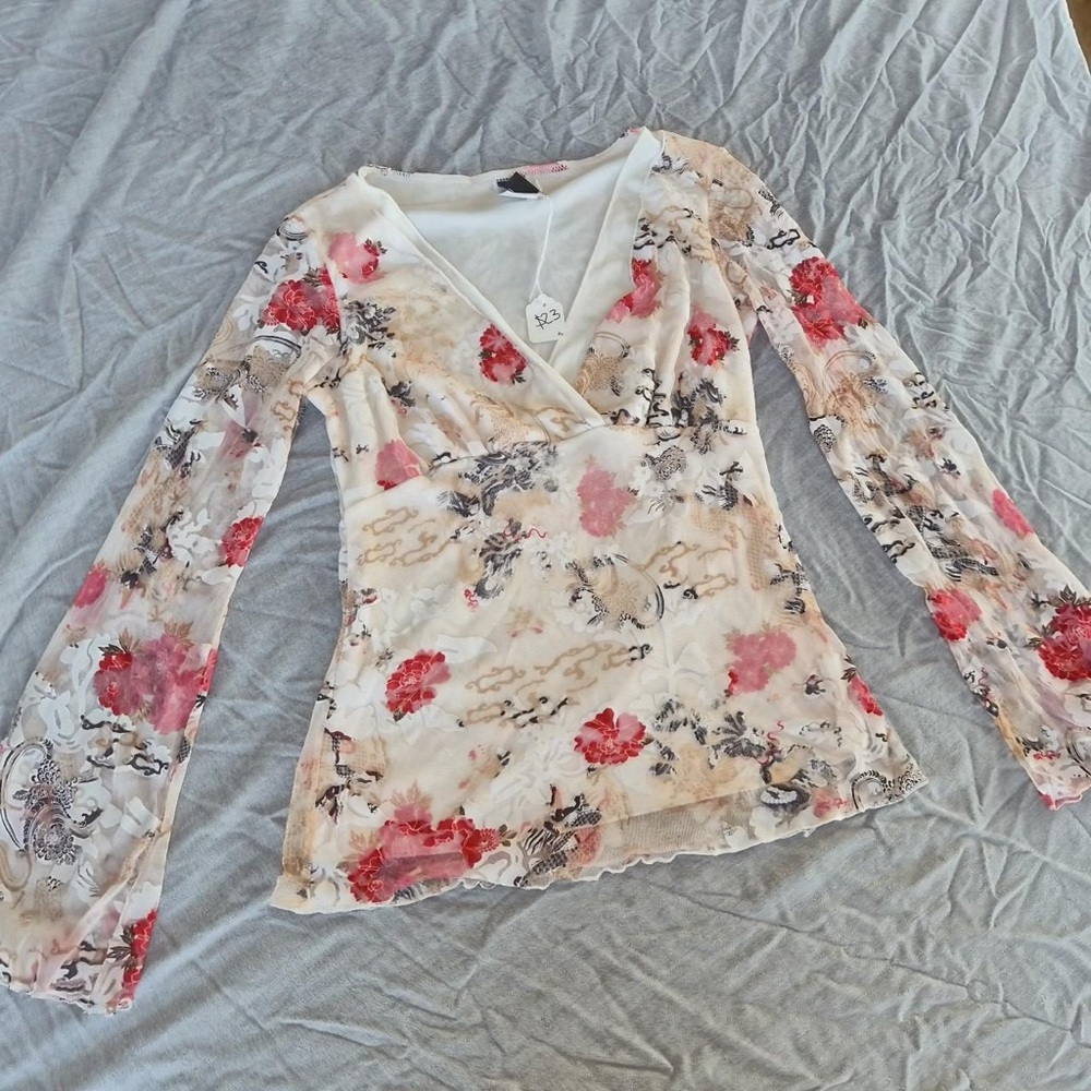 Wrapper Red and Cream Floral Blouse